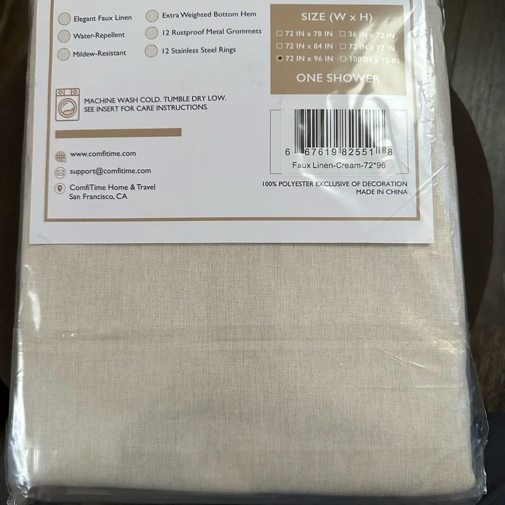 Faux Linen Shower Curtain Set - Cream